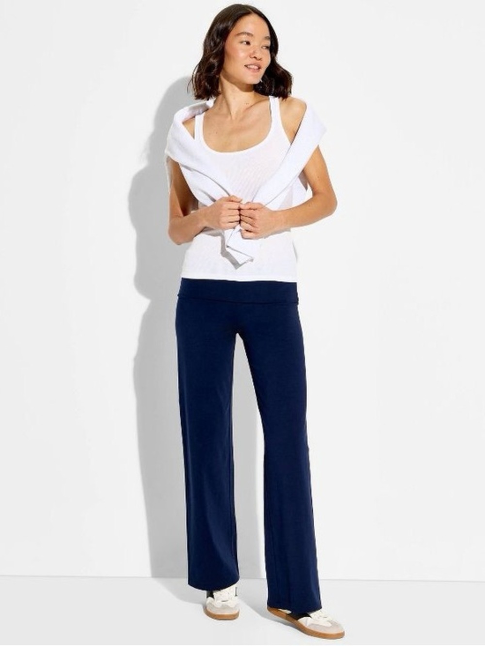 NWT Wild Fable Navy Blue Foldover Waist Straight Leg yoga Pants Women’s size Med